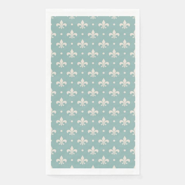 Serviette En Papier Grey Fleur De Lis motif sur arrière - plan turquoi (Devant)