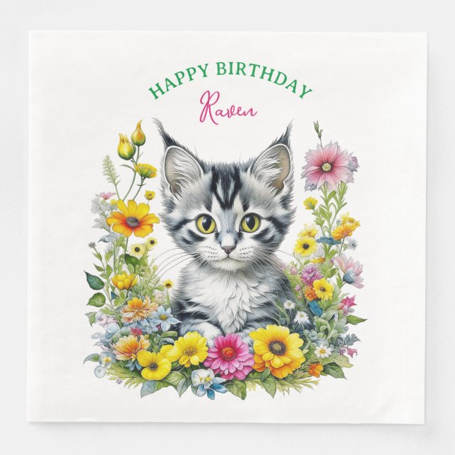 Serviette En Papier Grey Kitten Invitation de fête d'anniversaire de l (Devant)