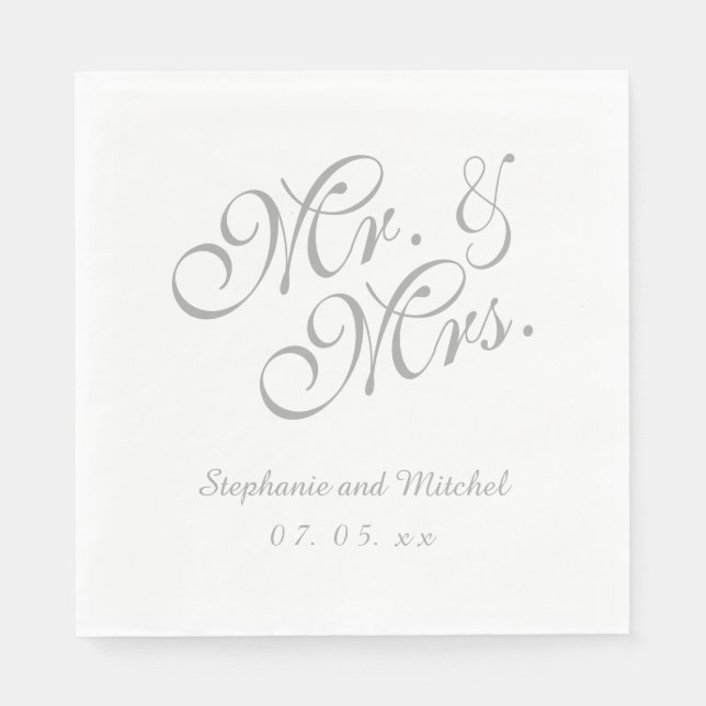 Serviette En Papier Grey White M. et Mme. | Papier mariage (Devant)