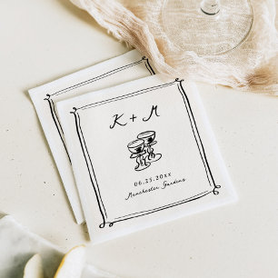 Serviette En Papier Gribouillages de mariage dessinés à la main fantai