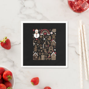 Serviette En Papier Gribouillages de Noël Rétro Fêtes Arbres Vintage