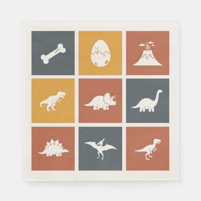 Serviette En Papier Grille d'icônes de dinosaures modernes (Devant)