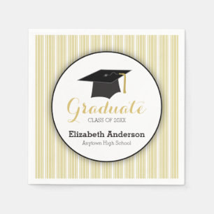 Serviette En Papier Grilles d'or et Casquette Graduation personnalisée