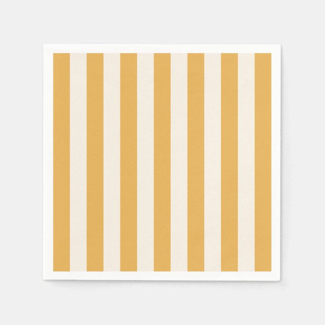 Serviette En Papier Grilles Verticales Moutarde Jaune Et Blanc Gratté (Devant)