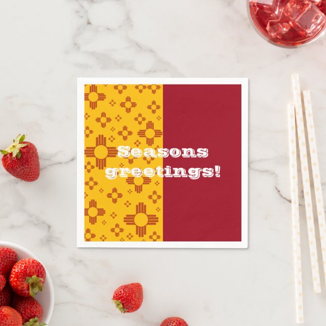 Serviette En Papier Grilles verticales Zia Soleil Rouge Jaune Nouveau- (En situation)