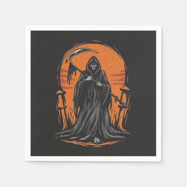 Serviette En Papier Grim Reaper Cartoon in Sunset Graveyard (Devant)