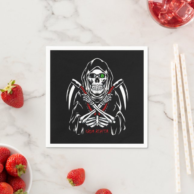 Serviette En Papier Grim Reaper Scythe Décès Skeleton Bones Halloween (En situation)
