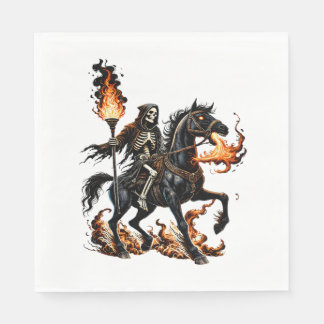 Serviette En Papier Grim Reaper Skeleton équitation Horse Flames