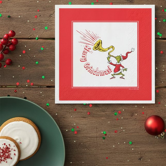 Serviette En Papier Grinch Blowing the Merry Grinchmas Horn (Créateur téléchargé)