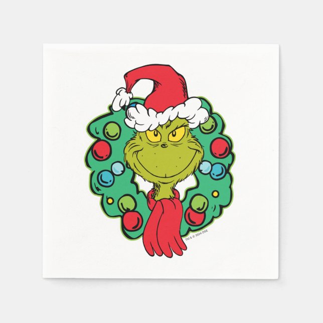 Serviette En Papier Grinch | Couronne de Noël (Devant)