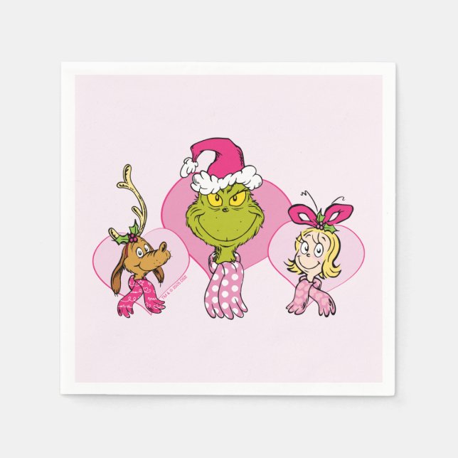 Serviette En Papier Grinch Crew in Pink Valentine's Portrait (Devant)