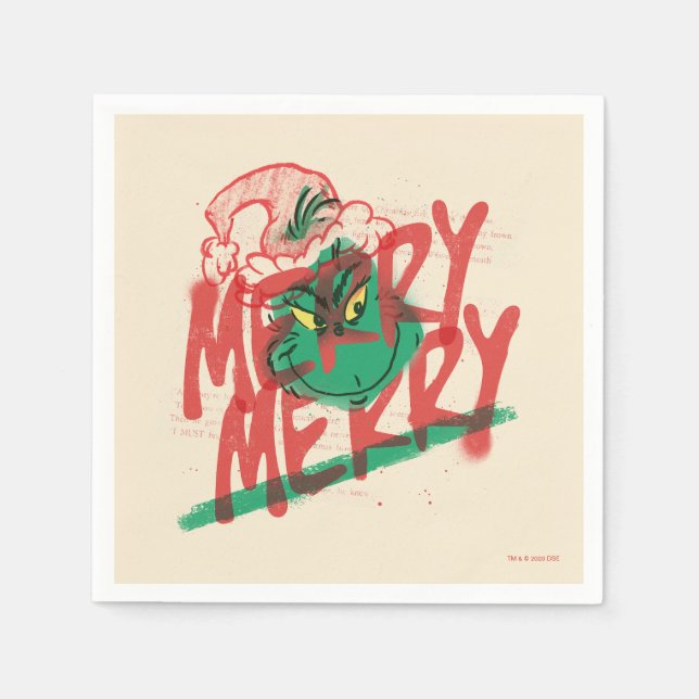 Serviette En Papier Grinch | Grunge Graphique Joyeux Joyeux (Devant)