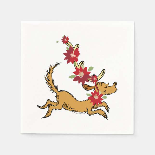 Serviette En Papier Grinch | Max Pointsettia de Noël (Devant)