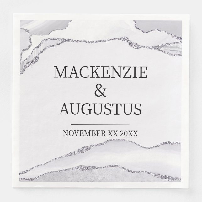 Serviette En Papier Gris Agate Argent Parties scintillant mariée et Ma (Devant)