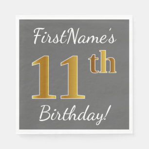 Serviette En Papier Gris, anniversaire d'or de Faux 11ème + Nom fait