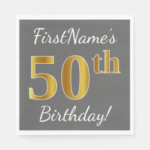 Serviette En Papier Gris, anniversaire d'or de Faux cinquantième + No