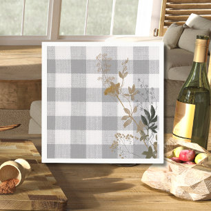 Serviette En Papier Gris Blanc Floral En vichy Plaid Country Farmhouse