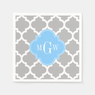 Serviette En Papier Gris Blanc Marocain #5 Ciel Bleu 3 Monogramme init
