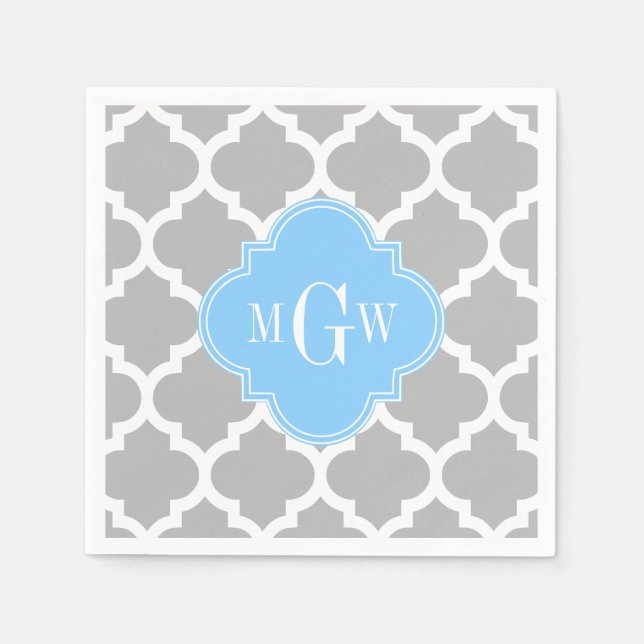 Serviette En Papier Gris Blanc Marocain #5 Ciel Bleu 3 Monogramme init (Devant)