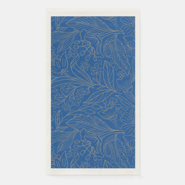 Serviette En Papier Gris Bleu Argent Moderne Floral Napkin (Devant)