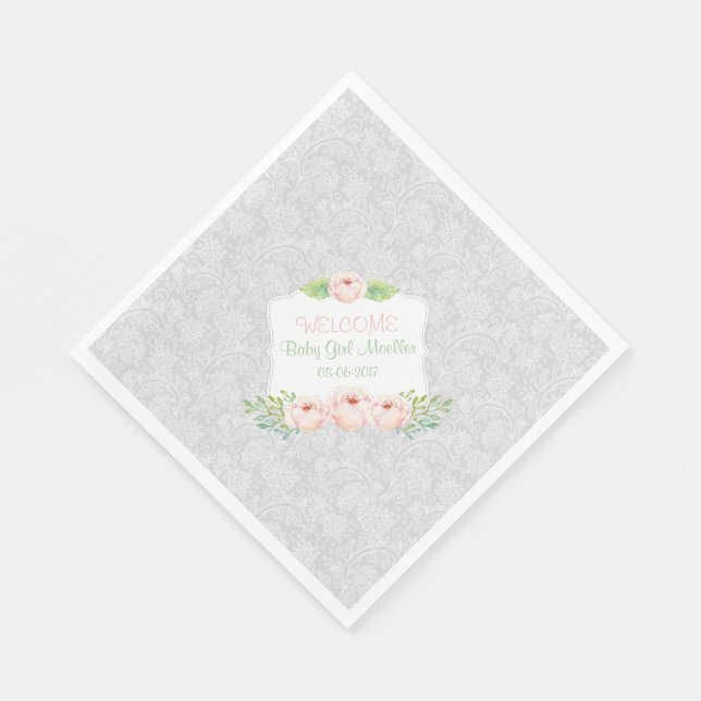 Serviette En Papier Gris Blush floral Damask Napkin / fille baby showe (Coin)