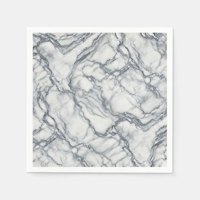 Serviette En Papier Gris Chic & Aspect Marbre Blanc Glamour (Devant)