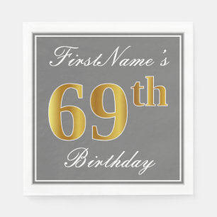 Serviette En Papier Gris élégant, anniversaire d'or de Faux