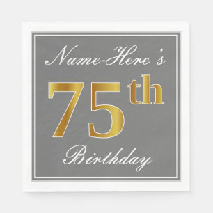 Serviette En Papier Gris élégant, anniversaire d'or de Faux