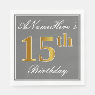 Serviette En Papier Gris élégant, anniversaire d'or de Faux 15ème ;