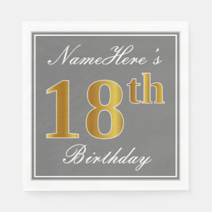 Serviette En Papier Gris élégant, anniversaire d'or de Faux 18ème ;