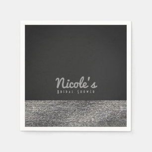 Serviette En Papier Gris et argenté, glamour moderne, paillettes chic