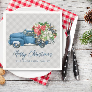 Serviette En Papier Gris Ferme Plaid Vintage Blue Christmas Truck