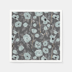 Serviette En Papier Gris Foncé Avec Aquarelle Bleue Floral