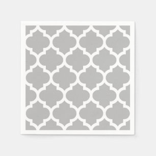 Serviette En Papier Gris Gris Blanc Marocain Quatrefoil Motif #5