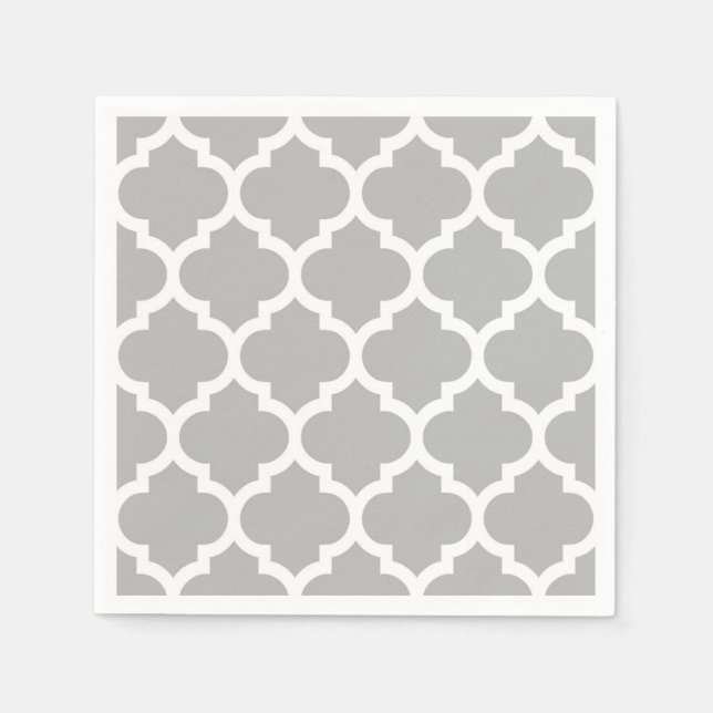 Serviette En Papier Gris Gris Blanc Marocain Quatrefoil Motif #5 (Devant)