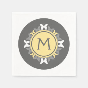 Serviette En Papier Gris jaune blanc de monogramme de guirlande de
