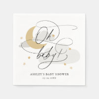 Gris Lune et étoiles Script Oh Baby shower serviet