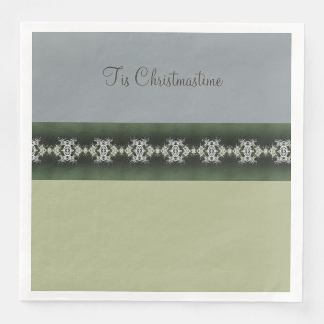 Serviette En Papier Gris Moderne Avec Vert (Devant)