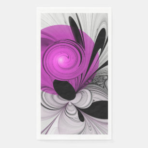 Serviette En Papier Gris Noir Abstrait Avec Art Fractal Magenta