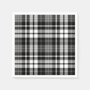 Serviette En Papier Gris Noir Blanc Carreaux Tartan