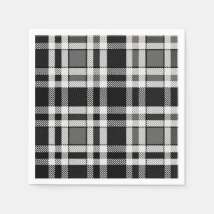 Serviette En Papier Gris Noir Blanc Flanné Plaid Tartan Design