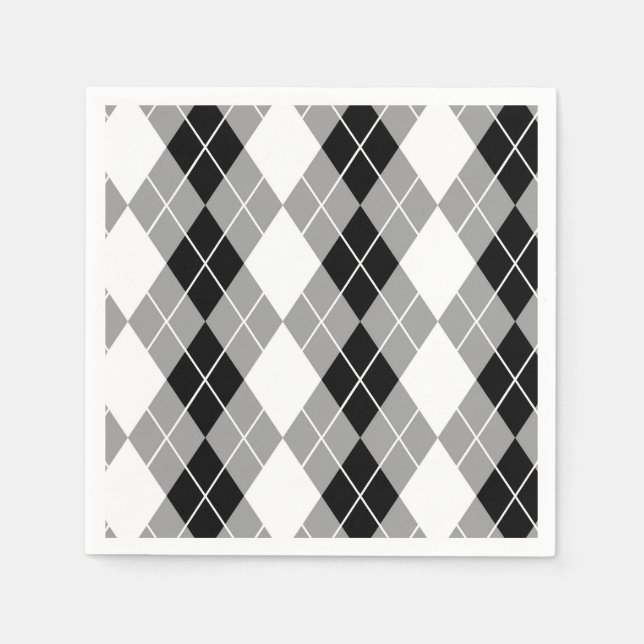 Serviette En Papier Gris noir blanc Jacquard Diamant Design (Devant)