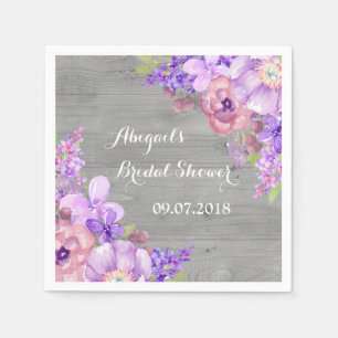 Serviette En Papier Gris Purle Lilac Fêtes des mariées florales servie
