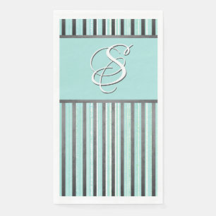Serviette En Papier Gris, turquoise et blanc