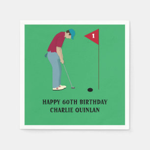 Serviette En Papier Gris Vert Golfeur Thème