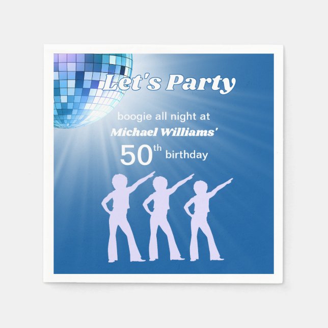 Serviette En Papier Groovy Disco Ball Blue Mans 50th Birthday (Devant)