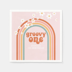Serviette En Papier Groovy One marguerite boho floral arc-en-ciel 1er