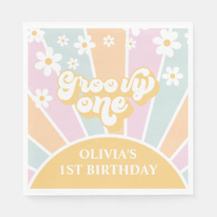 Serviette En Papier Groovy One pastel rétro soleil marguerite boho