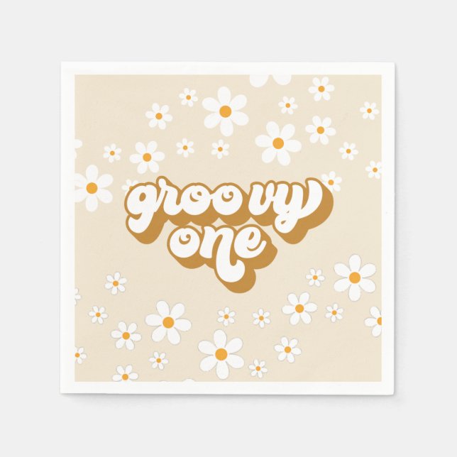 Serviette En Papier Groovy One Rétro Daisy 1er Anniversaire (Devant)