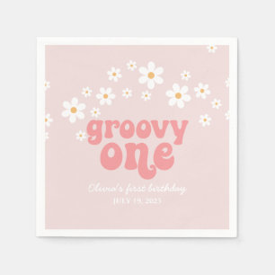 Serviette En Papier Groovy One Retro marguerite boho floral premier an